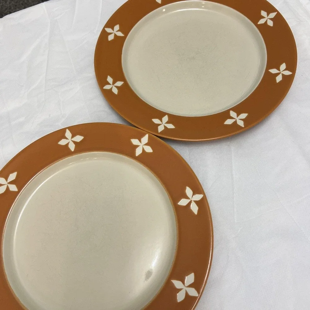 Vtg Pottery Barn Dune Persimmon Dinner Plates 2 MCM Boho Replacement